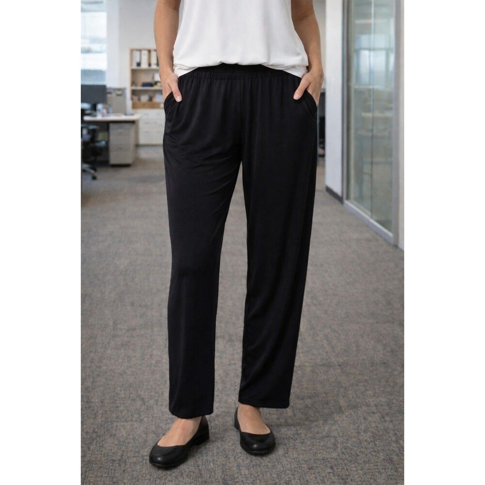 Sun Kim Women’s Black Plus Size 1X Pants Elastic Waist Pull On Straight Leg